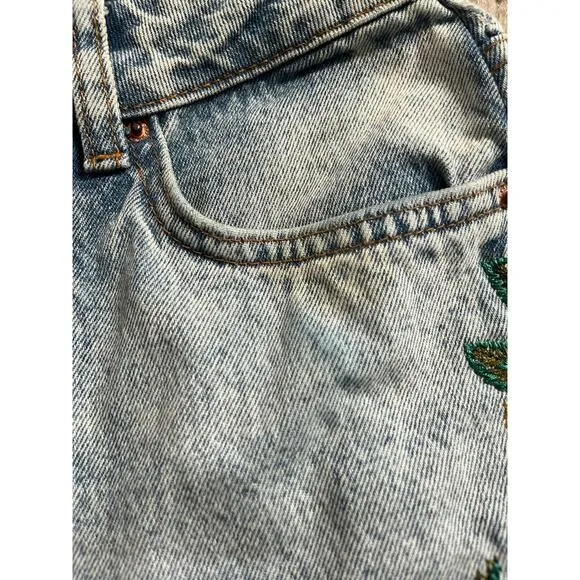 Topshop moto floral embroidered mom jeans 25