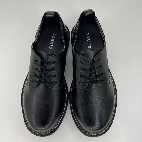 Torrid Womens 18449716 Black Faux Leather Chunky Lace Up Size 8.5WW Oxford Shoes