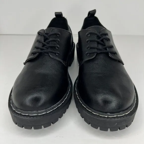 Torrid Womens 18449716 Black Faux Leather Chunky Lace Up Size 8.5WW Oxford Shoes