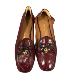 Tory Burch Croc Embossed Charm Loafer - Burgundy Leather 8.5 $349