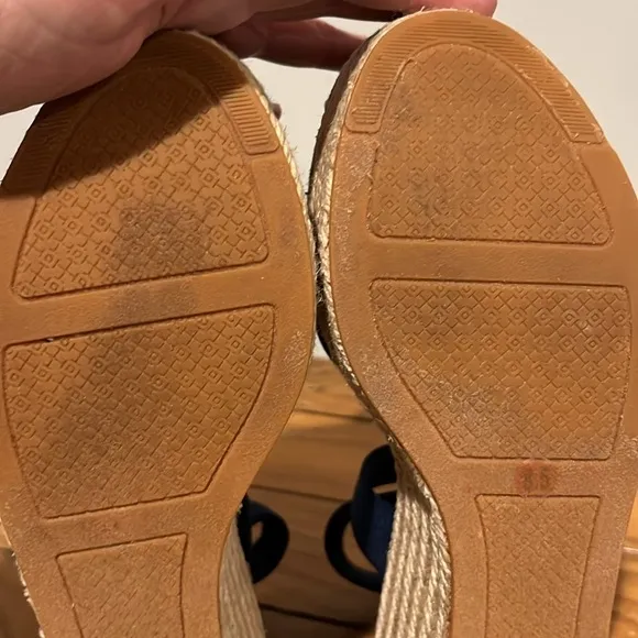 Tory Burch Frieda Platform Espadrille Navy Sandals Size 8.5.