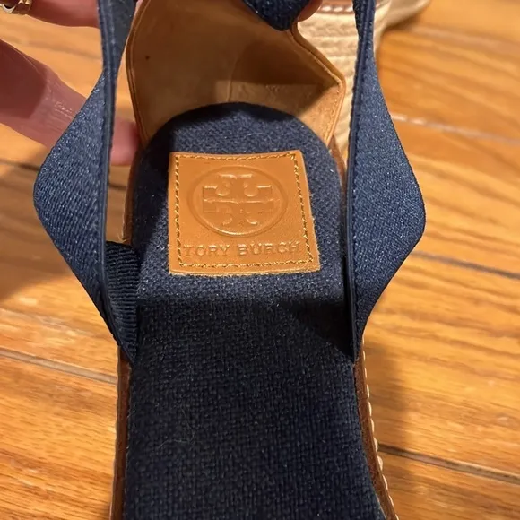 Tory Burch Frieda Platform Espadrille Navy Sandals Size 8.5.