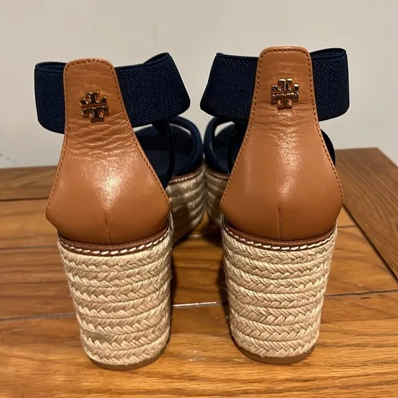Tory Burch Frieda Platform Espadrille Navy Sandals Size 8.5.