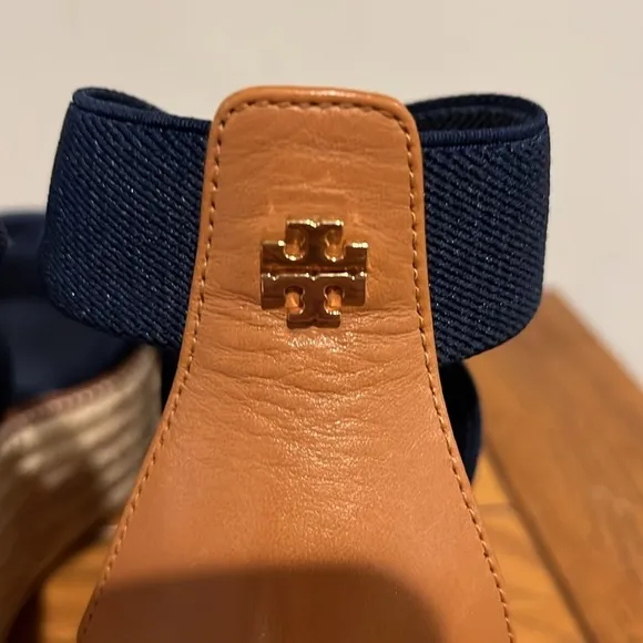 Tory Burch Frieda Platform Espadrille Navy Sandals Size 8.5.