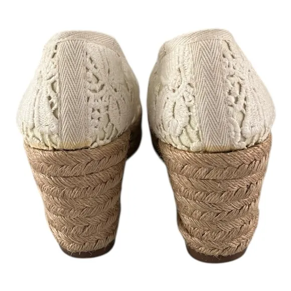 TORY BURCH LACE JACKIE ESPADRILLE WEDGE size 7.5B Preppy Beige Summer Feminine