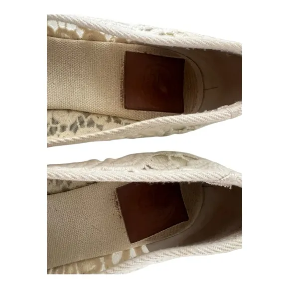TORY BURCH LACE JACKIE ESPADRILLE WEDGE size 7.5B Preppy Beige Summer Feminine