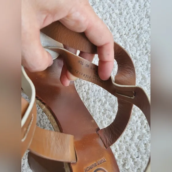 Tory Burch Marbella White and Brown Chunky Heel Shoes Strappy Sandals 8.5
