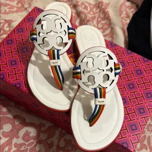 Tory Burch White Sandals with Multicolor Straps
