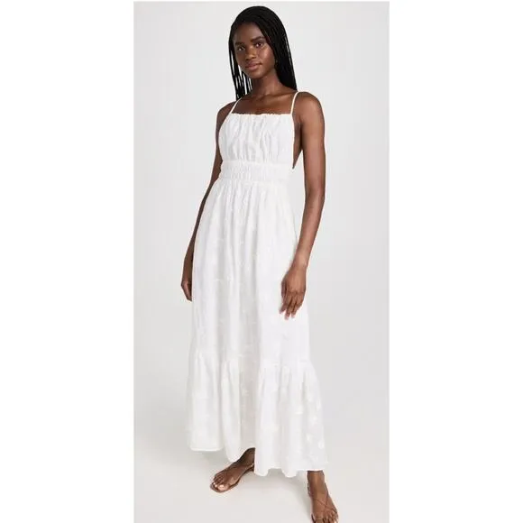 TROVATA Birds of Paradis M Medium White Embroidered Tiered Maxi Dress Mirabella