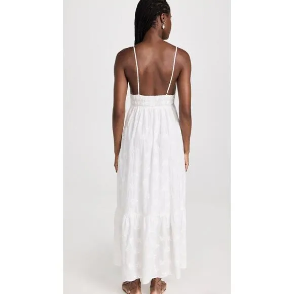 TROVATA Birds of Paradis M Medium White Embroidered Tiered Maxi Dress Mirabella