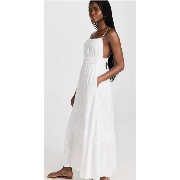TROVATA Birds of Paradis M Medium White Embroidered Tiered Maxi Dress Mirabella