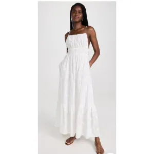 TROVATA Birds of Paradis M Medium White Embroidered Tiered Maxi Dress Mirabella