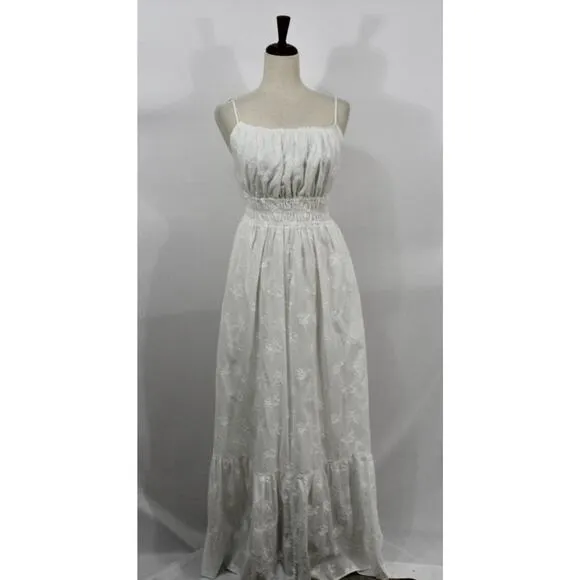 TROVATA Birds of Paradis M Medium White Embroidered Tiered Maxi Dress Mirabella