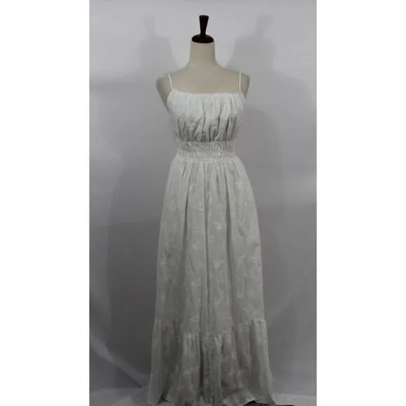 TROVATA Birds of Paradis M Medium White Embroidered Tiered Maxi Dress Mirabella