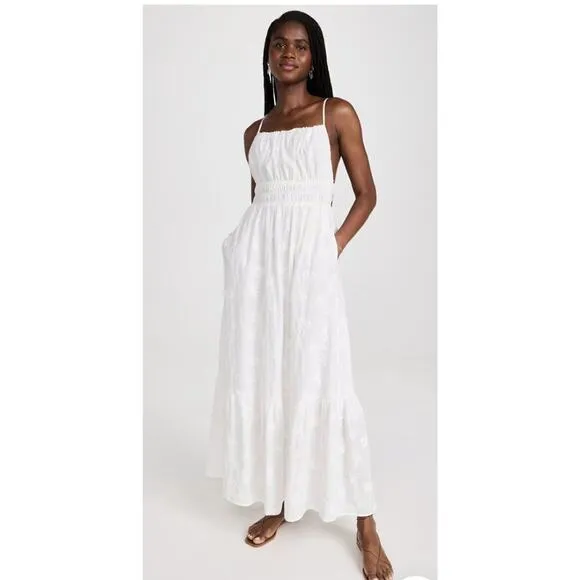 TROVATA Birds of Paradis M Medium White Embroidered Tiered Maxi Dress Mirabella