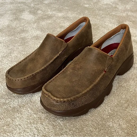 Twisted X Slip-On Crossover Casual Driving Loafer Shoes-Men’s 13-Brown Leather