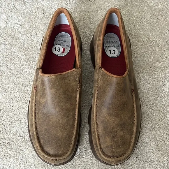 Twisted X Slip-On Crossover Casual Driving Loafer Shoes-Men’s 13-Brown Leather
