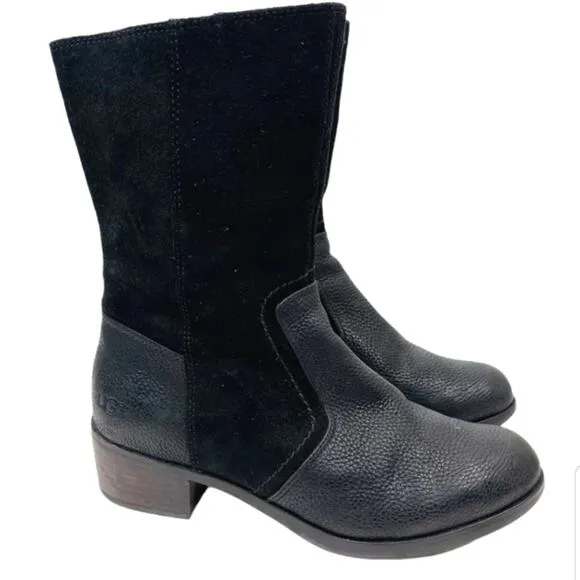 UGG Lou moto black pebbled leather suede heeled boots 6.5