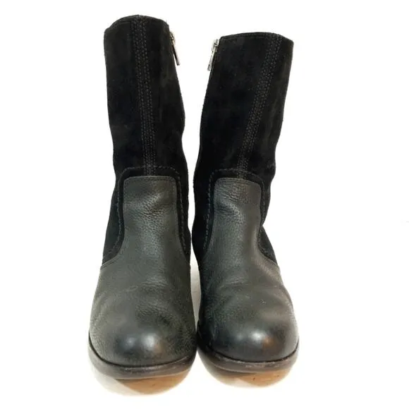 UGG Lou moto black pebbled leather suede heeled boots 6.5