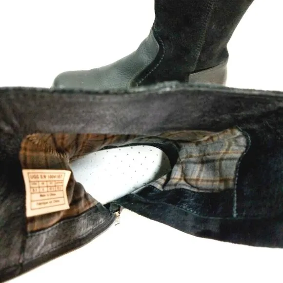 UGG Lou moto black pebbled leather suede heeled boots 6.5