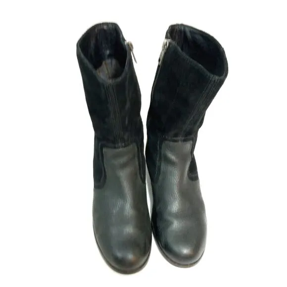 UGG Lou moto black pebbled leather suede heeled boots 6.5