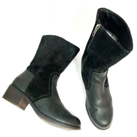UGG Lou moto black pebbled leather suede heeled boots 6.5