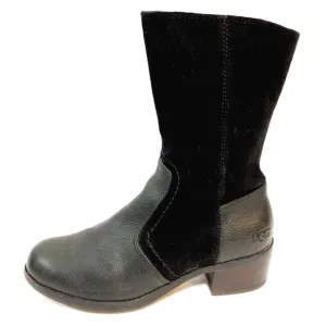 UGG Lou moto black pebbled leather suede heeled boots 6.5