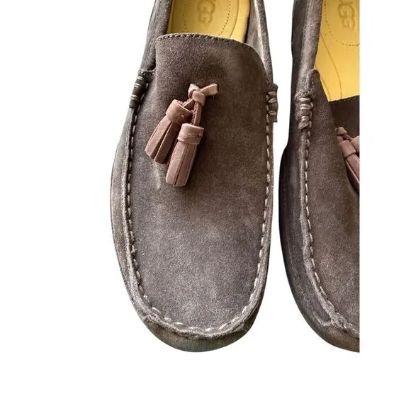 UGG men’s Chocolate Brown Leather Suede Slip-On Tassel Loafers Shoes Size 11