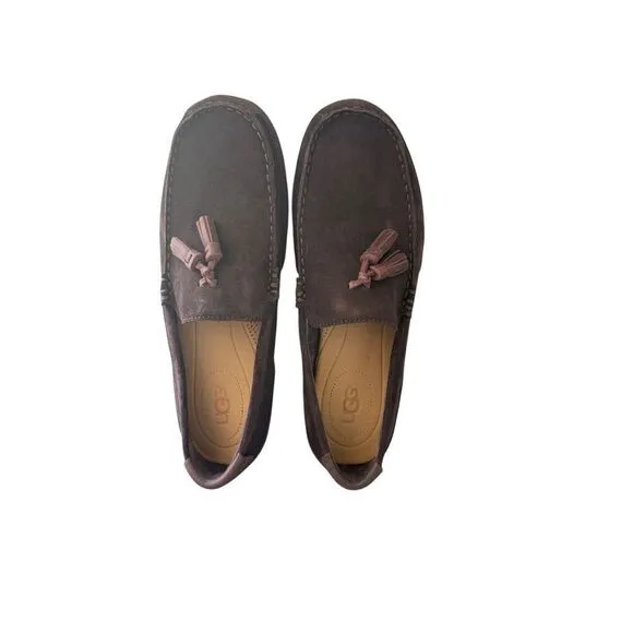 UGG men’s Chocolate Brown Leather Suede Slip-On Tassel Loafers Shoes Size 11