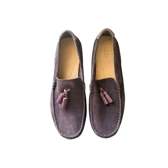 UGG men’s Chocolate Brown Leather Suede Slip-On Tassel Loafers Shoes Size 11