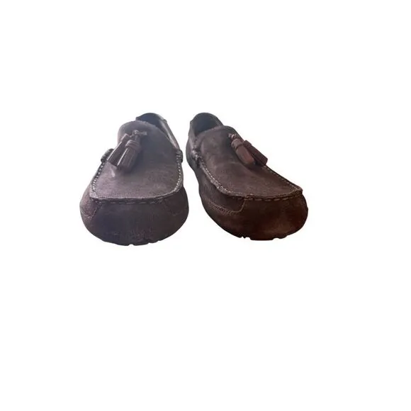 UGG men’s Chocolate Brown Leather Suede Slip-On Tassel Loafers Shoes Size 11