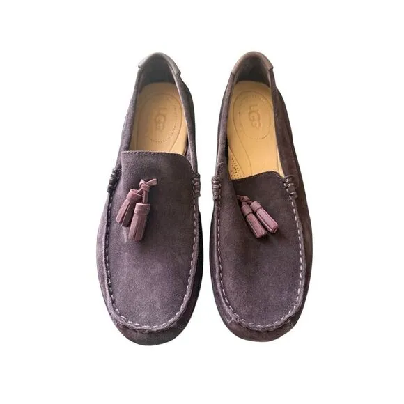 UGG men’s Chocolate Brown Leather Suede Slip-On Tassel Loafers Shoes Size 11