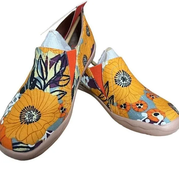 UIN Women's Slip On Walking Casual Loafers  Art Painted Shoes(Marigolds)