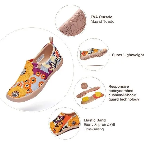 UIN Women's Slip On Walking Casual Loafers  Art Painted Shoes(Marigolds)