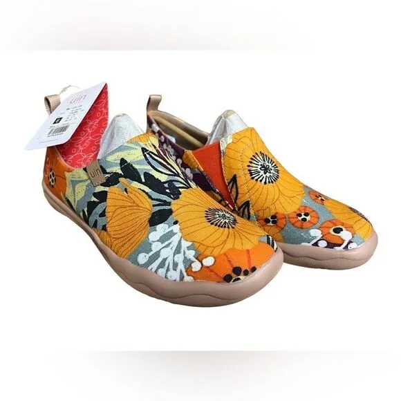 UIN Women's Slip On Walking Casual Loafers  Art Painted Shoes(Marigolds)