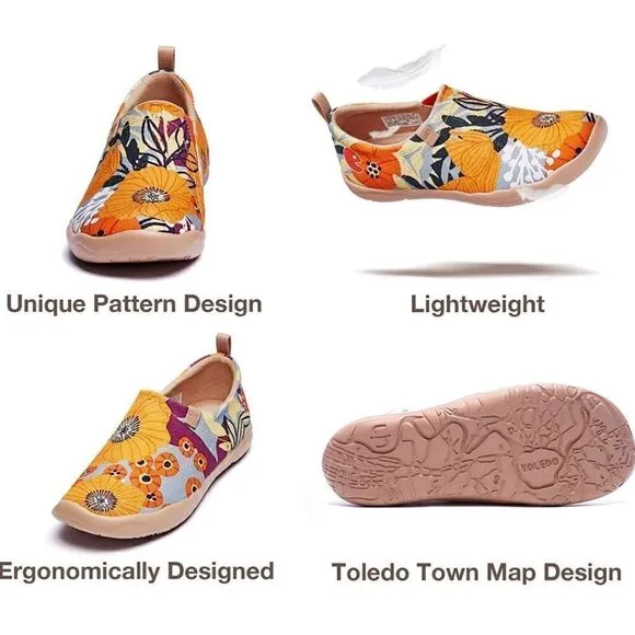 UIN Women's Slip On Walking Casual Loafers  Art Painted Shoes(Marigolds)