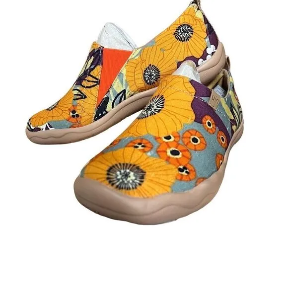 UIN Women's Slip On Walking Casual Loafers  Art Painted Shoes(Marigolds)