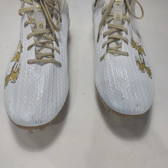 Under Armour White and Gold Blur Smoke 2.0 MC Lacrosse Cleats Size 15M