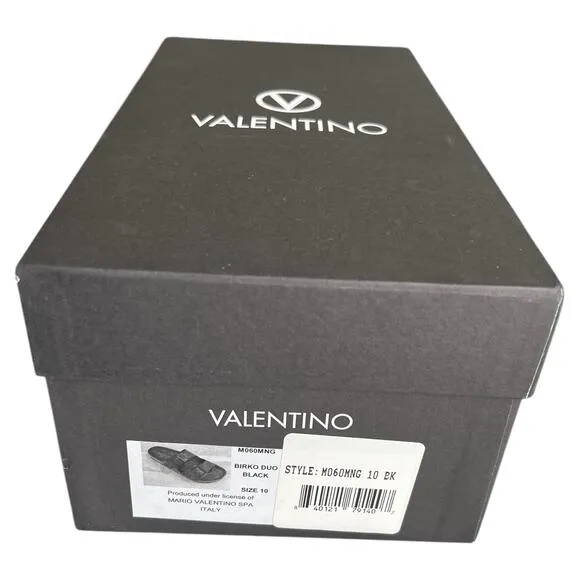 VALENTINO Black Buckled Straps Open Leather Slide Sandals, US10
