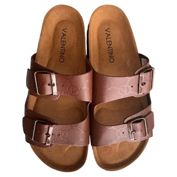 VALENTINO Brown Buckled Straps Monogram Slide Sandals w/ Box, US8