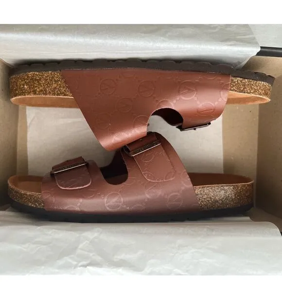 VALENTINO Brown Buckled Straps Monogram Slide Sandals w/ Box, US8