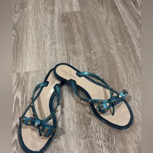 Valentino Garavani Teal Sandals with Gold Studs