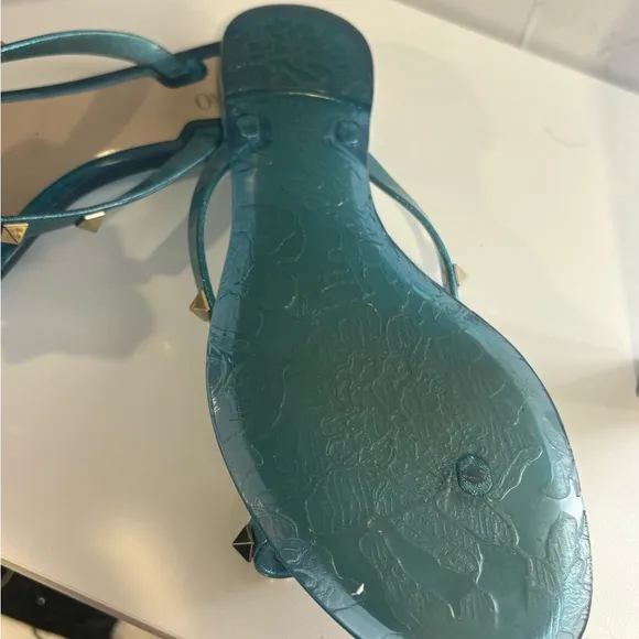 Valentino Garavani Teal Sandals with Gold Studs