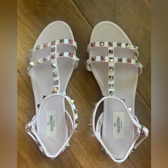 Valentino Pink Studded Sandals with Ankle Straps
