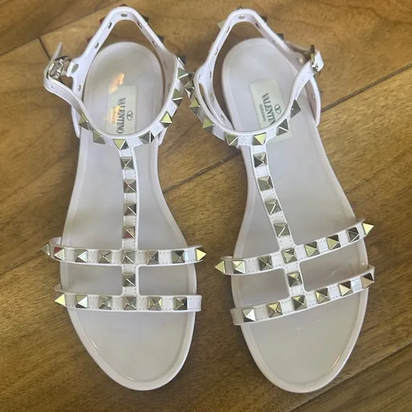 Valentino Pink Studded Sandals with Ankle Straps