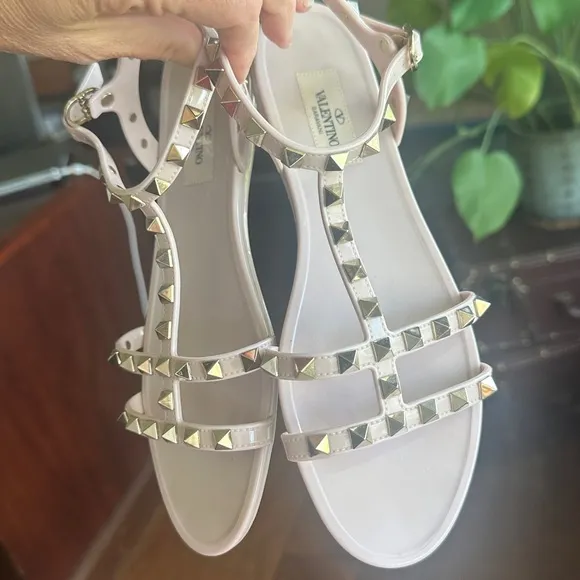 Valentino Pink Studded Sandals with Ankle Straps
