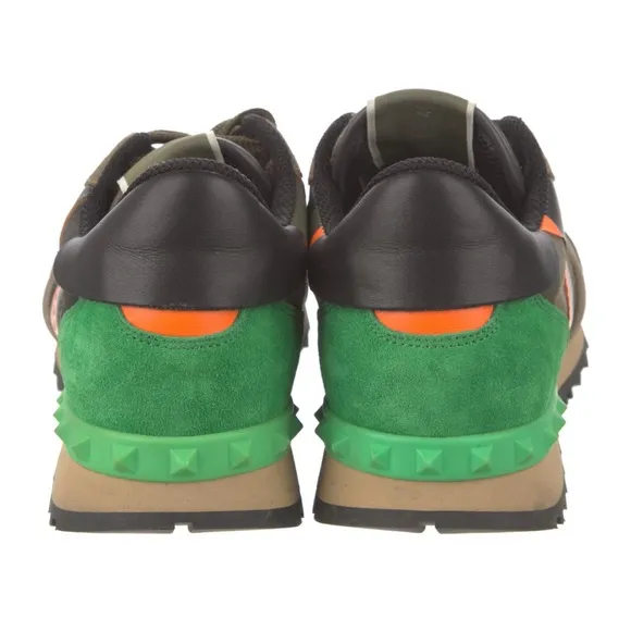 Valentino Rockstud Accents Leather Chunky Neon Camo Sneakers