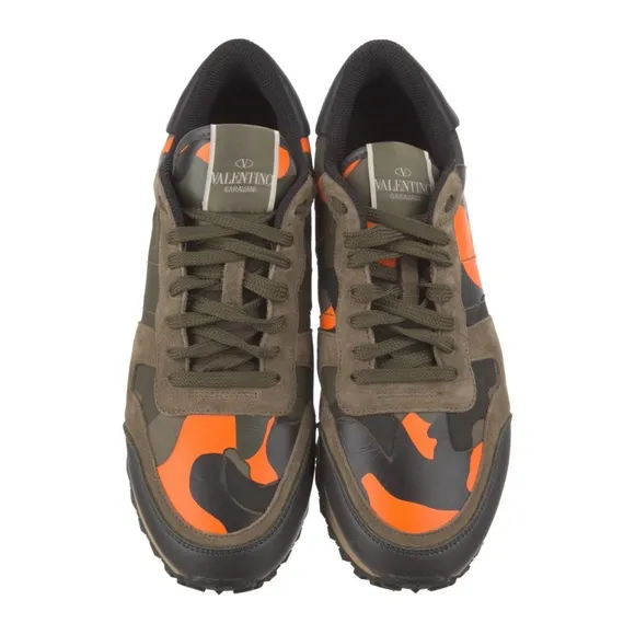 Valentino Rockstud Accents Leather Chunky Neon Camo Sneakers