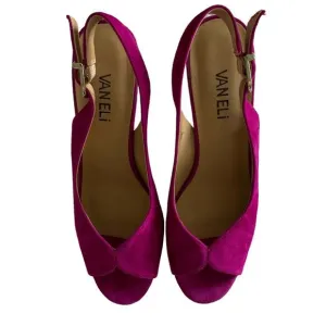 Vaneli | Womens Fuchsia Suede Strap Pump Mother pearl Heels Shoes Size 8