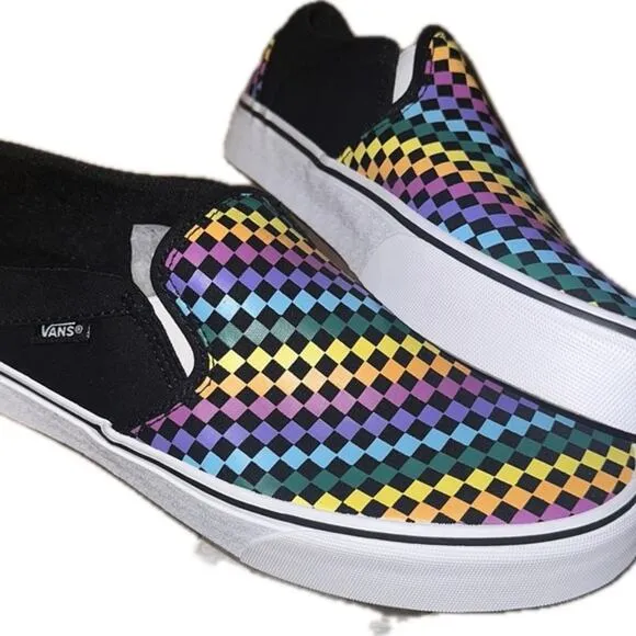 Vans Asher rainbow mini check slip ons shoes sneakers